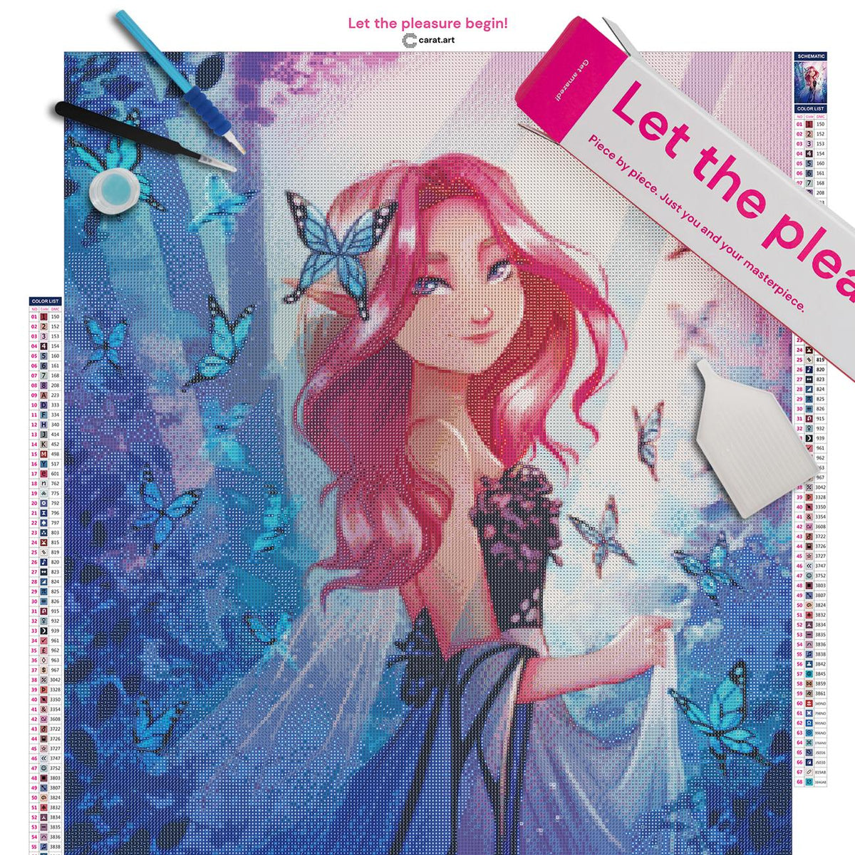 Diamond Painting Set mit Schmetterlingskönigin und Fantasy Motiv inklusive Leinwand, cearat.com Karton und hochwertigem Zubehör