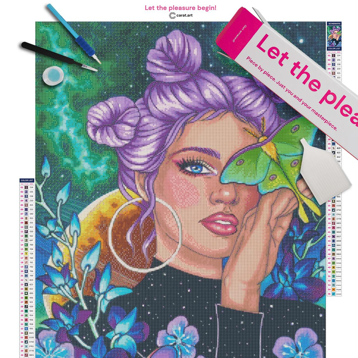 Premium Diamond Painting Set mit Cosmic Girl Motiv inklusive Leinwand, cearat.com Karton und hochwertigem Zubehör