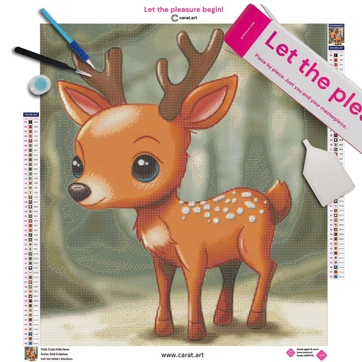 Diamond Painting Set mit kleinem Rehkitz und Naturmotiv inklusive Leinwand, cearat.com Karton und Zubehör