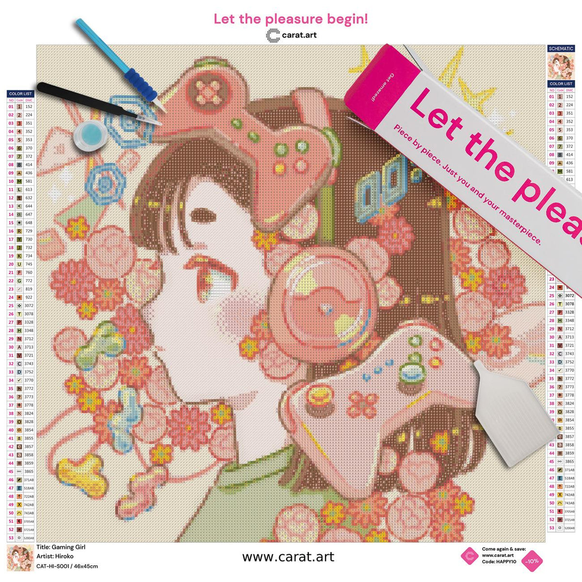 Diamond Painting Set von Hiroko mit Gaming Motiv inklusive Leinwand, cearat.com Karton und hochwertigem Zubehör