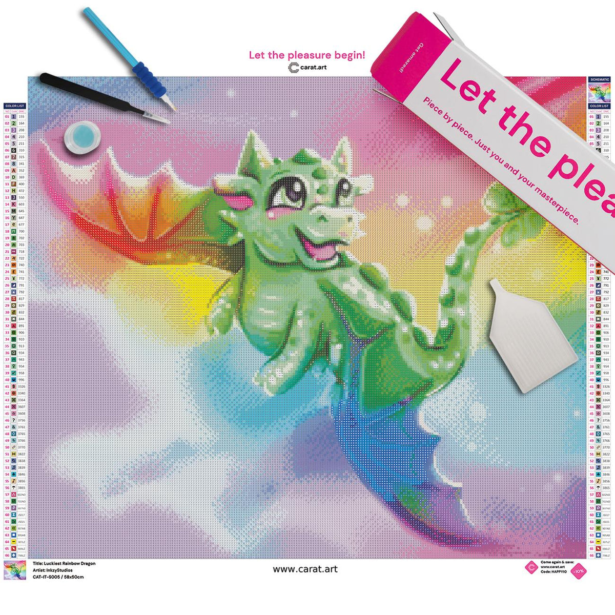 Diamond Painting Set mit Regenbogendrachen inklusive Leinwand, cearat.com Karton und hochwertigem Zubehör
