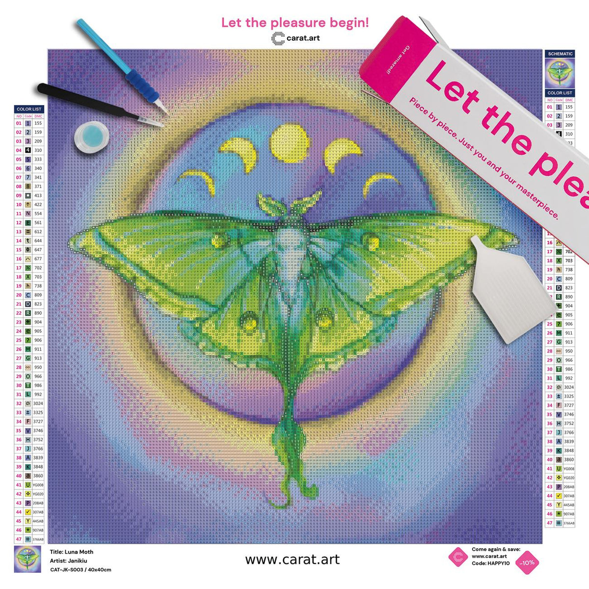 Diamond Painting Bastelset mit Luna Nachtfalter inklusive Leinwand, cearat.com Karton und hochwertigem Zubehör