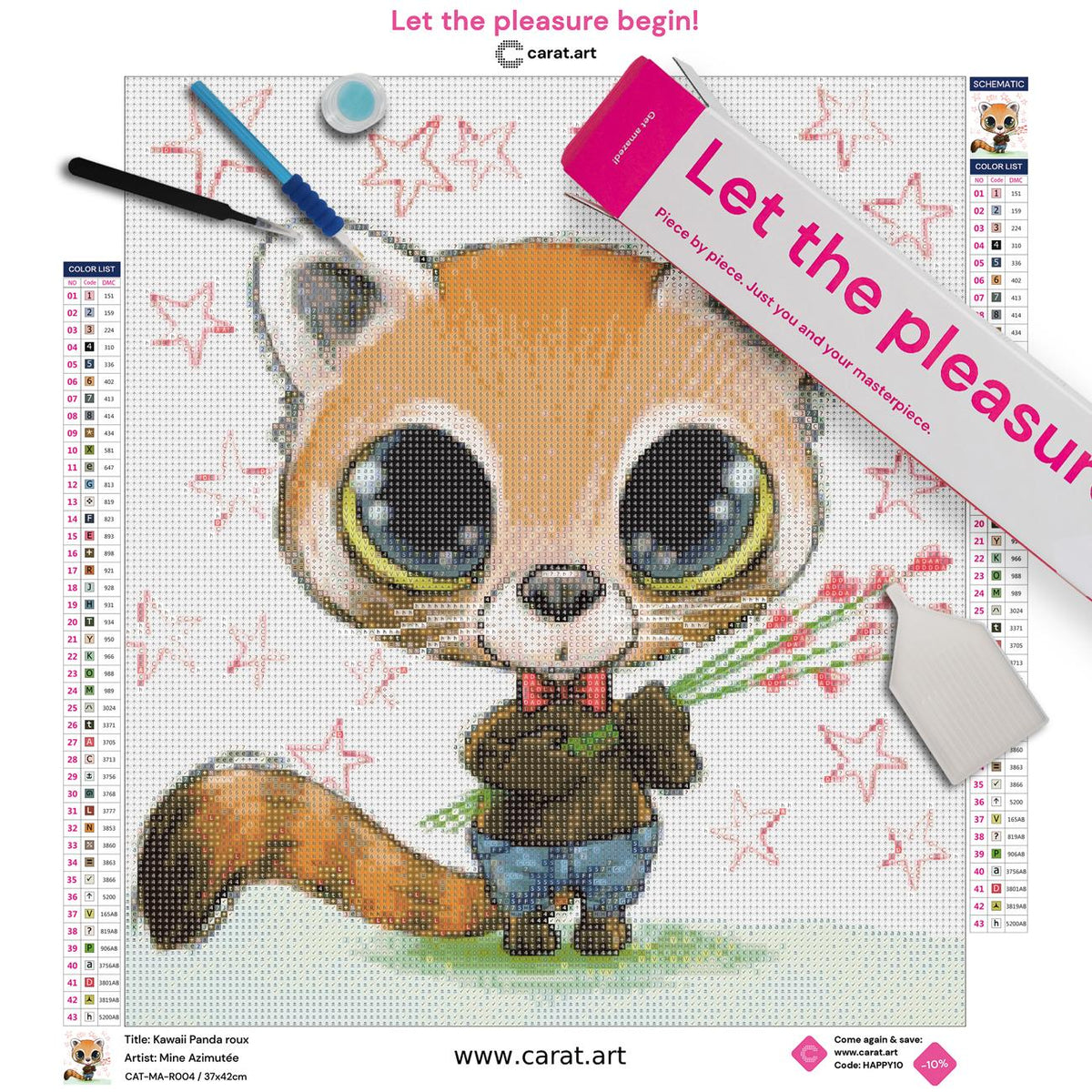 Diamond Painting Set mit Kawaii Panda und Sternenmotiv inklusive Leinwand, cearat.com Karton und hochwertigem Zubehör