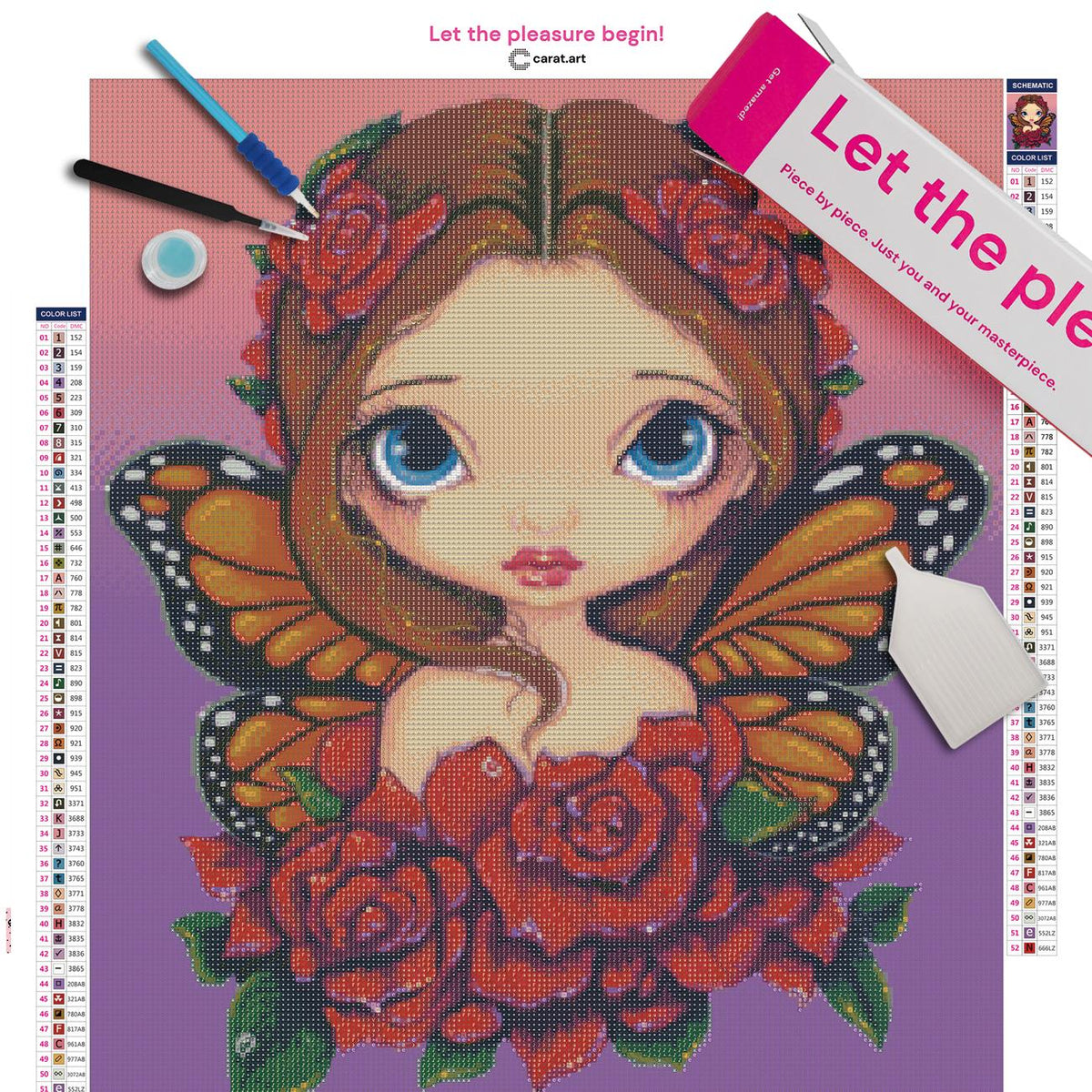 Premium Diamond Painting Bastelset mit Fee und Rosenmotiv inklusive Leinwand, cearat.com Karton und hochwertigem Zubehör