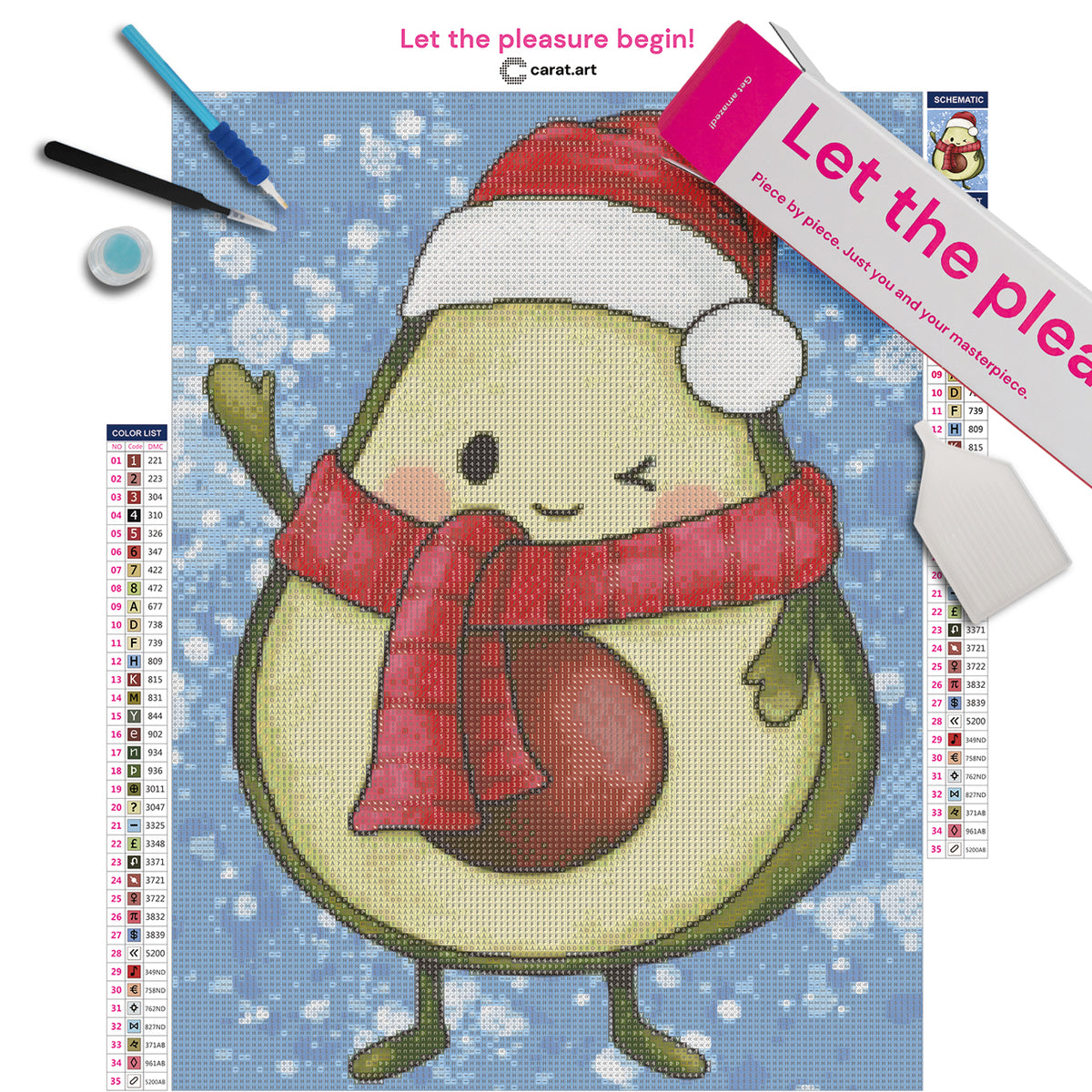 Diamond Painting Set mit Weihnachts Avocado inklusive Leinwand, cearat.com Karton und hochwertigem Zubehör