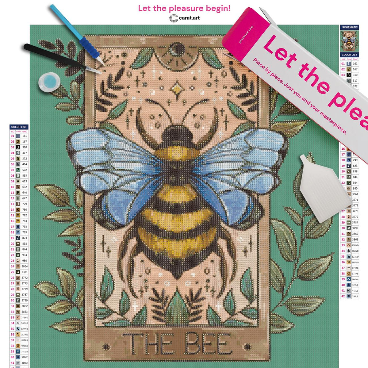 Diamond Painting Bastelset mit mystischer Bienen Tarot Karte inklusive Leinwand, cearat.com Karton und hochwertigem Zubehör