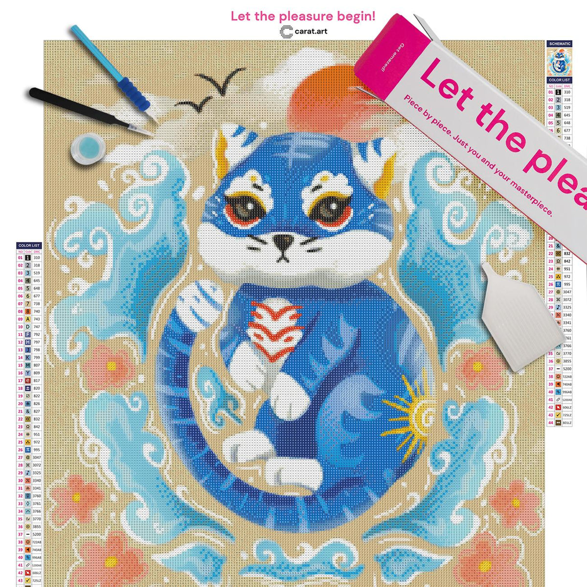 Diamond Painting Komplettset mit blauem Tiger Motiv inklusive Leinwand, cearat.com Karton und hochwertigem Zubehör