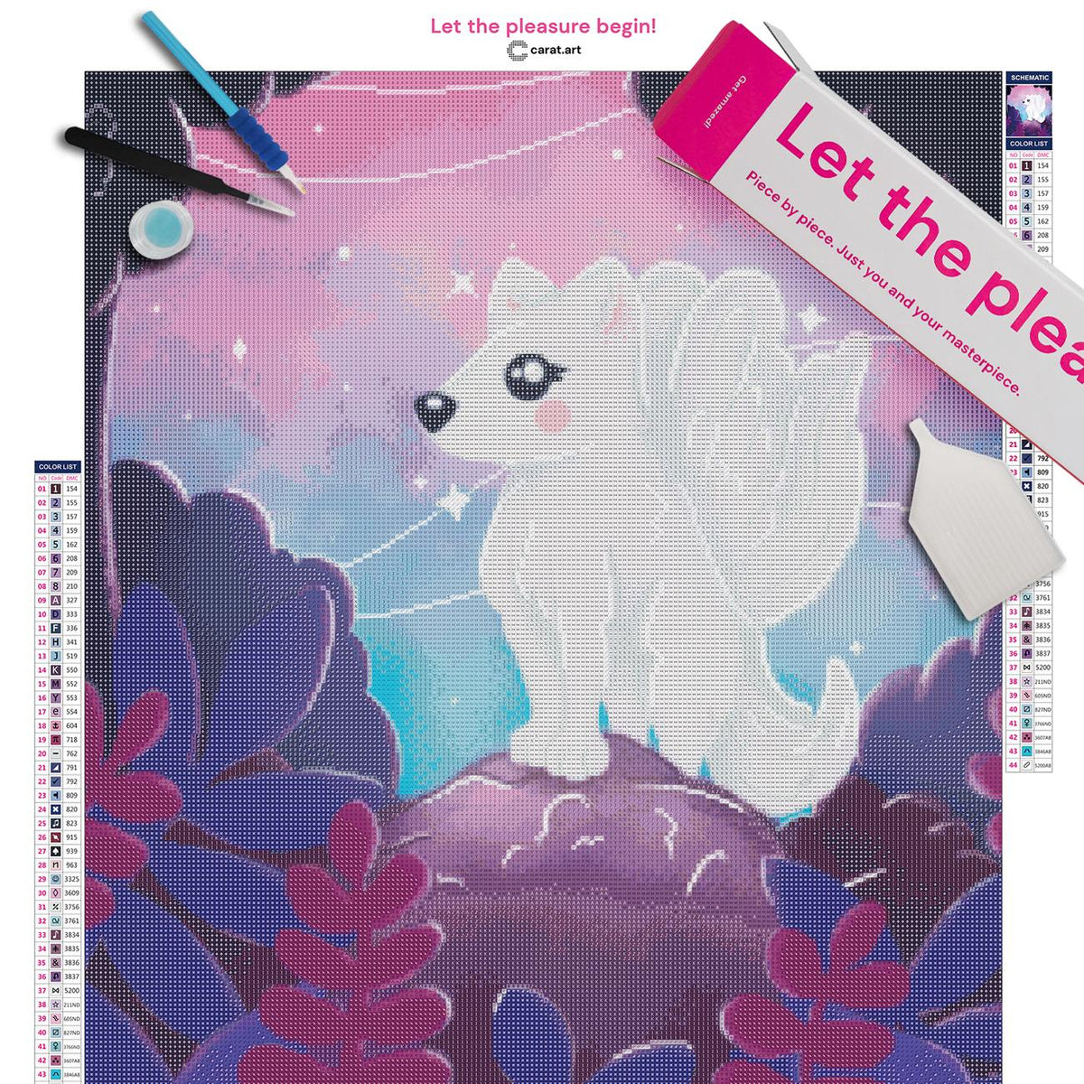 Diamond Painting Set mit weißem Fuchs und Flügeln inklusive Leinwand, cearat.com Karton und hochwertigem Zubehör