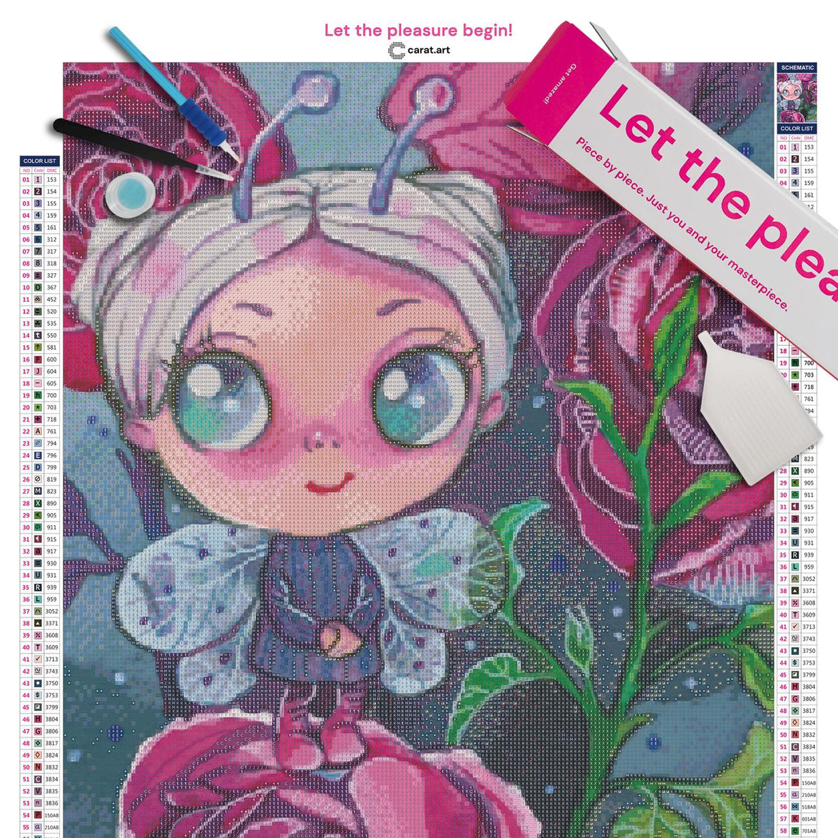 Premium Diamond Painting Set mit Blumenfee und Rosenmotiv inklusive Leinwand, cearat.com Karton und hochwertigem Zubehör