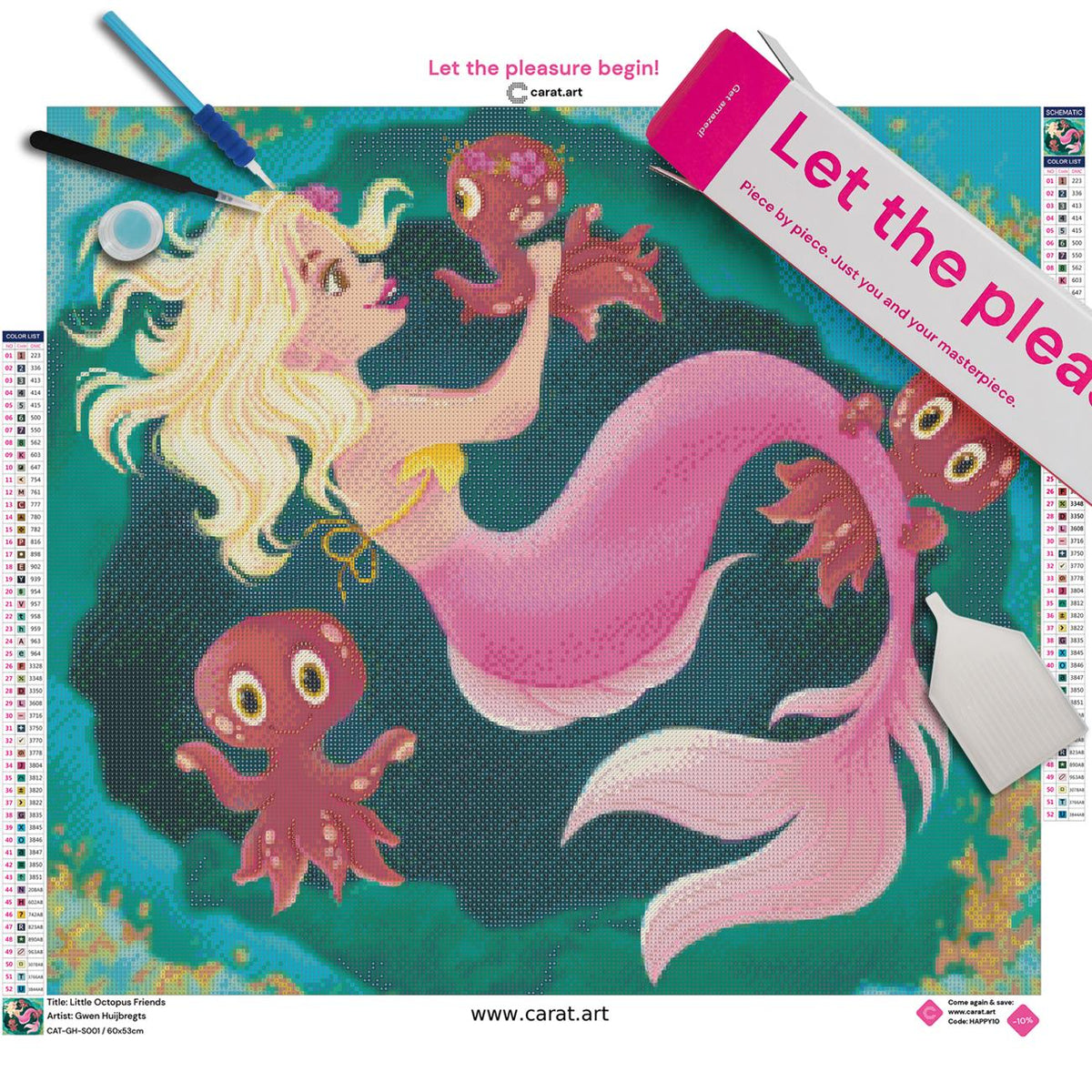 Diamond Painting Set mit Meerjungfrau und Unterwasser Motiv inklusive Leinwand, cearat.com Karton und hochwertigem Zubehör
