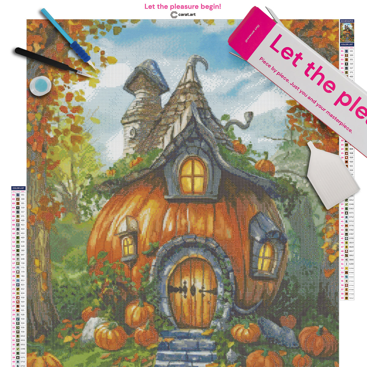 Diamond Painting Kürbishaus als Premium Set mit Leinwand, Werkzeug und cearat.com Verpackung