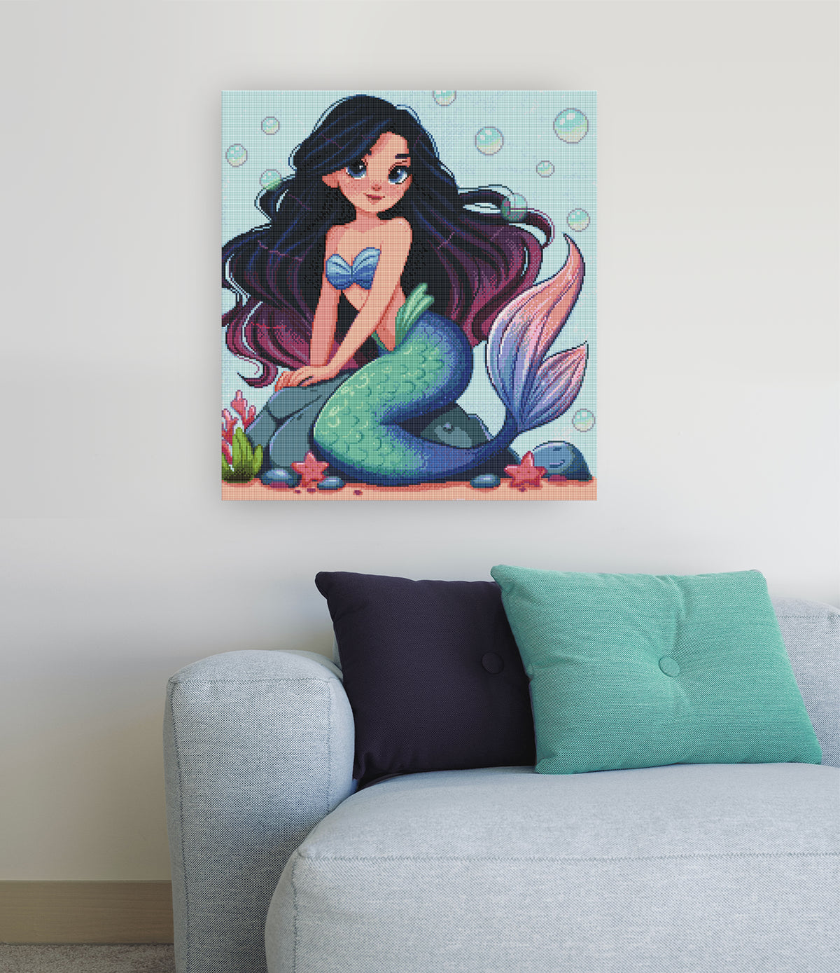 Diamond Painting Unterwasser Motiv  mit süßer Meerjungfrau als dekorative Wandkunst