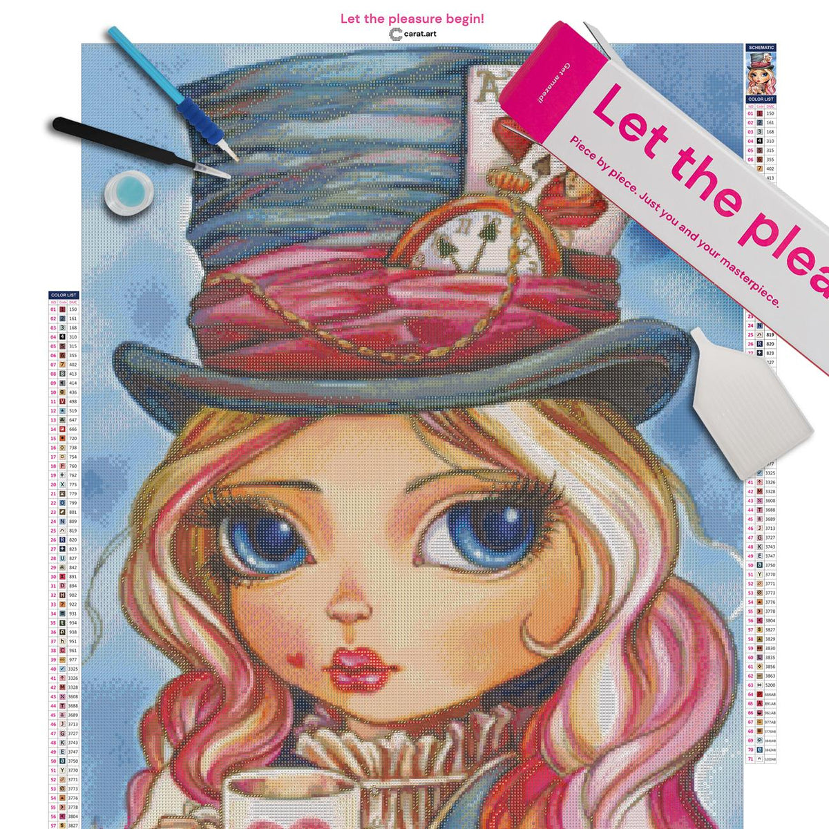 Diamond Painting Set mit Alice, Herztasse, Spielkarten und Taschenuhr inklusive Leinwand, cearat.com Karton und hochwertigem Zubehör