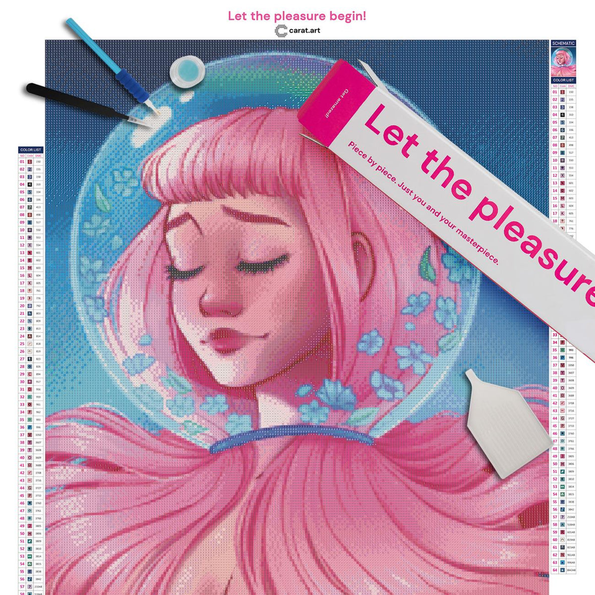 Diamond Painting Set mit verträumtem Fantasy Portrait inklusive Leinwand, cearat.com Karton und hochwertigem Zubehör