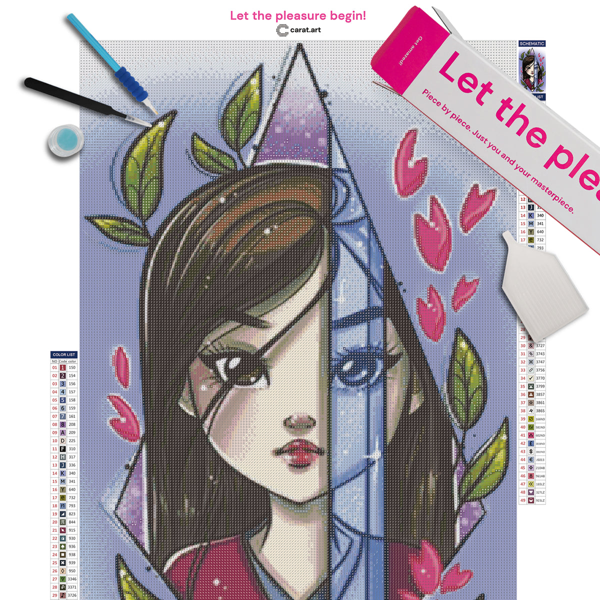 Diamond Painting Set mit Kriegerin und Schwertmotiv inklusive Leinwand, cearat.com Karton und hochwertigem Zubehör