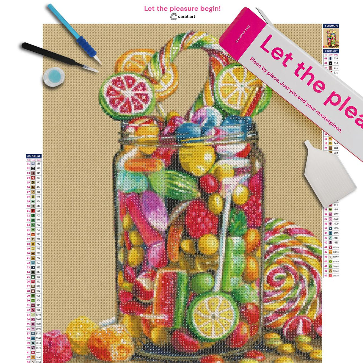 Diamond Painting Bastelset mit Bonbonglas und Süßigkeiten inklusive Leinwand, cearat.com Karton und hochwertigem Zubehör
