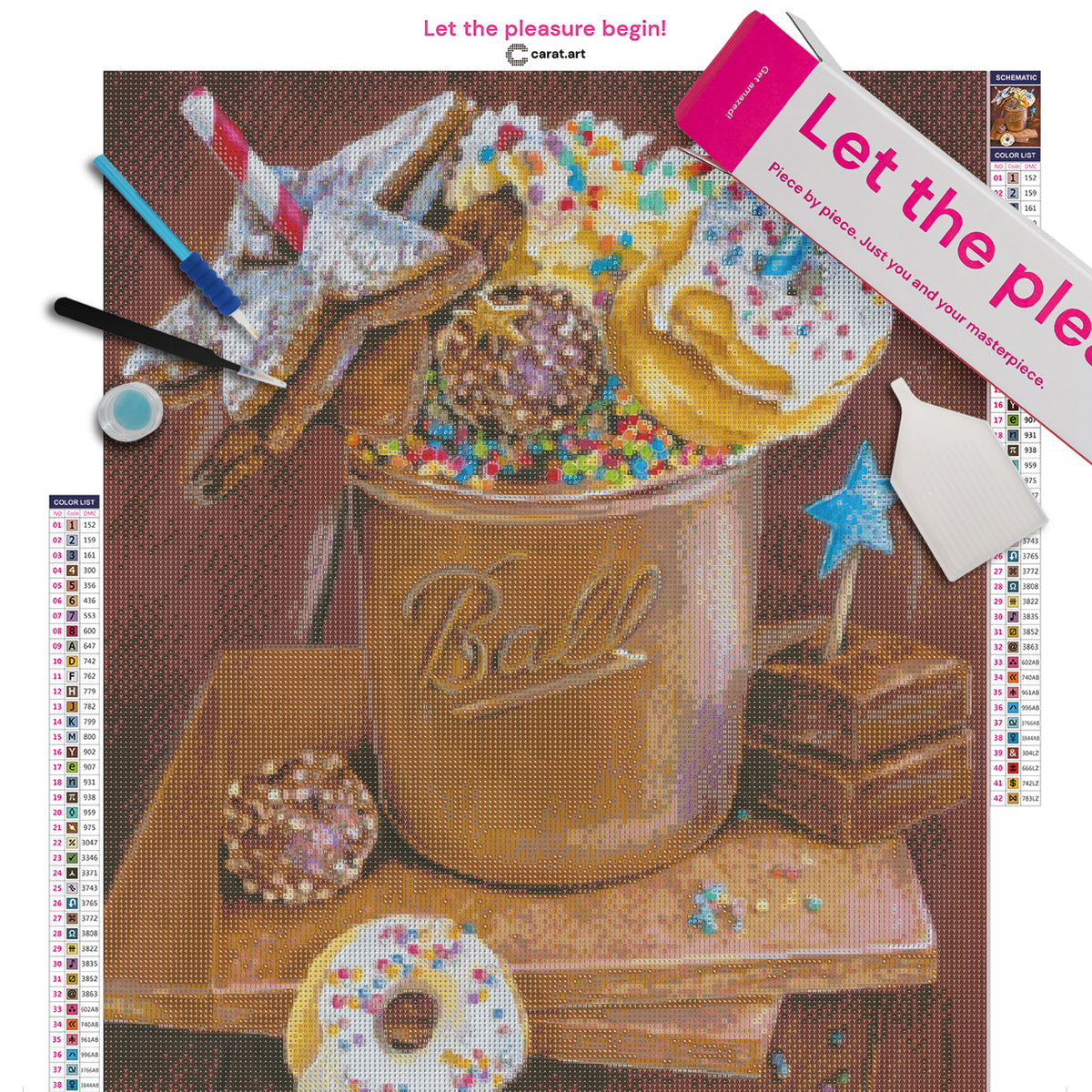 Diamond Painting Komplettset mit heißer Schokolade und winterlichen Süßigkeiten inklusive Leinwand, cearat.com Karton und hochwertigem Zubehör