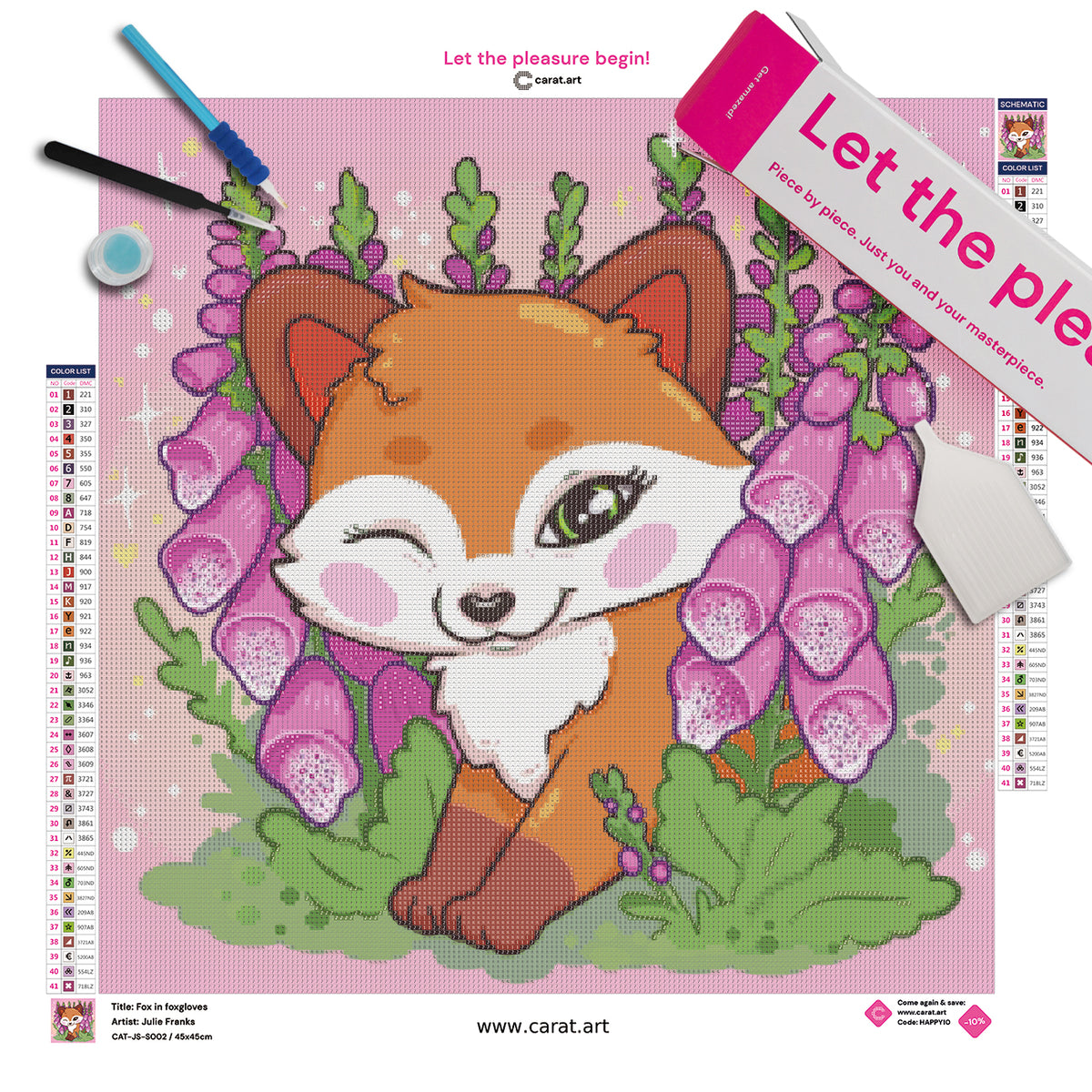 Diamond Painting Komplettset mit Fuchs und Fingerhut Motiv inklusive Leinwand, cearat.com Karton und hochwertigem Zubehör