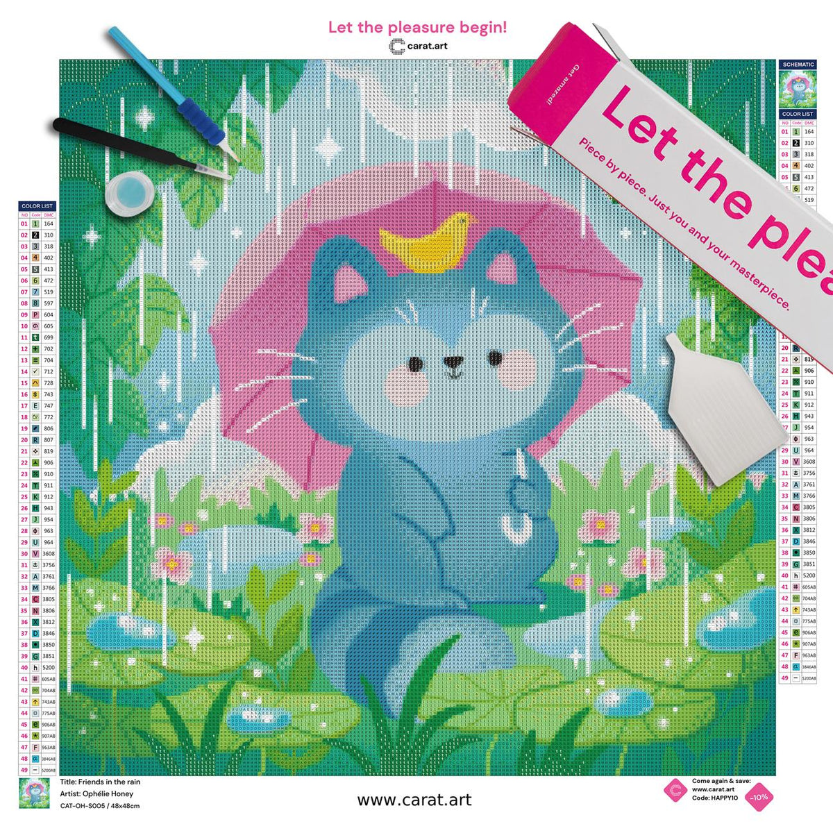 Diamond Painting Set mit Waschbär und Regenmotiv inklusive Leinwand, cearat.com Karton und hochwertigem Zubehör