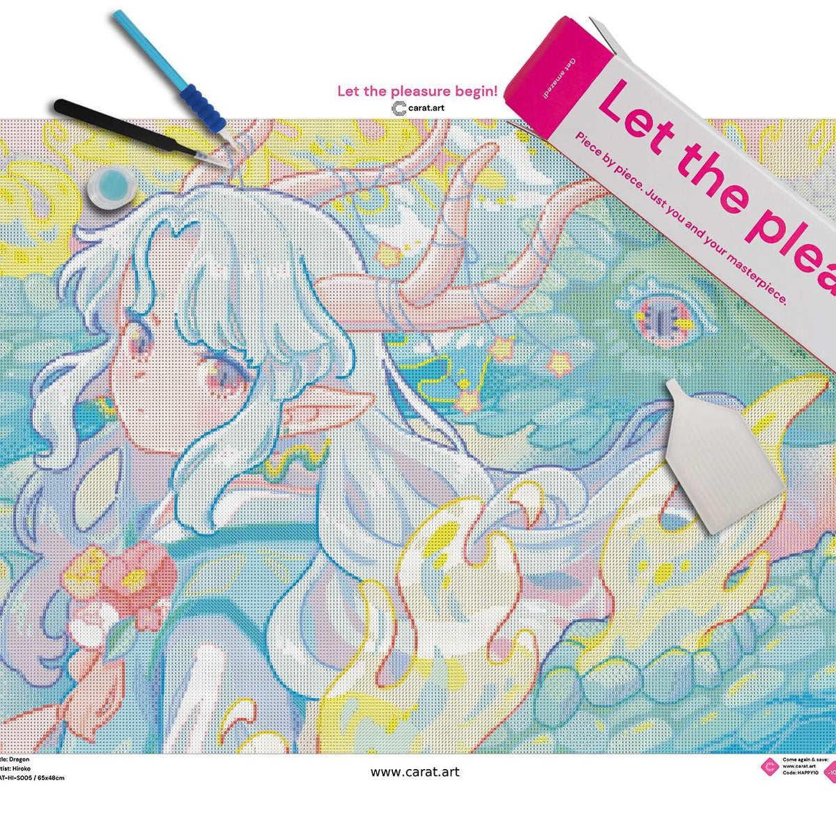 Diamond Painting Set von Hiroko mit Drachen Fantasy Motiv inklusive Leinwand, cearat.com Karton und hochwertigem Zubehör