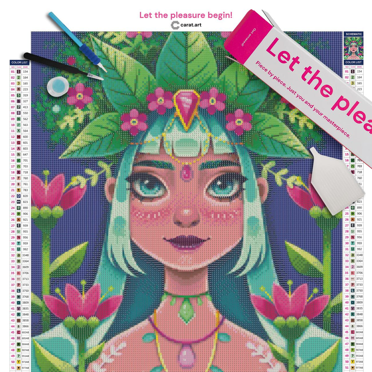 Diamond Painting Set mit exotischer Schönheit, Blütenkrone und Körperbemalung inklusive Leinwand, cearat.com Karton und hochwertigem Zubehör