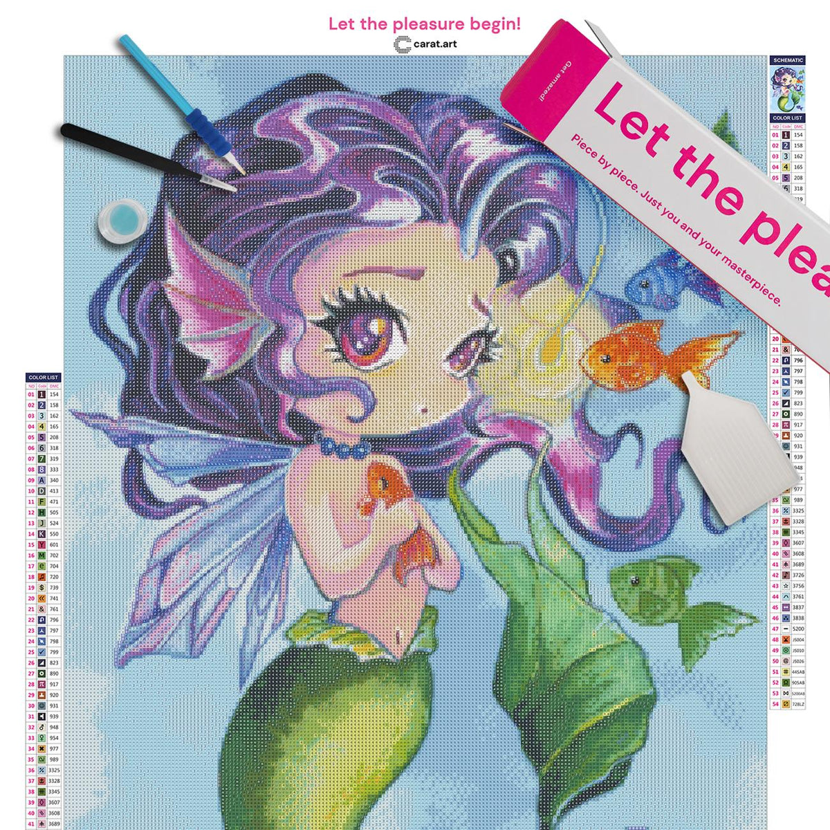 Premium Diamond Painting Set mit kleiner Tiefsee Meerjungfrau und magischer Laterne inklusive Leinwand, cearat.com Karton und hochwertigem Zubehör