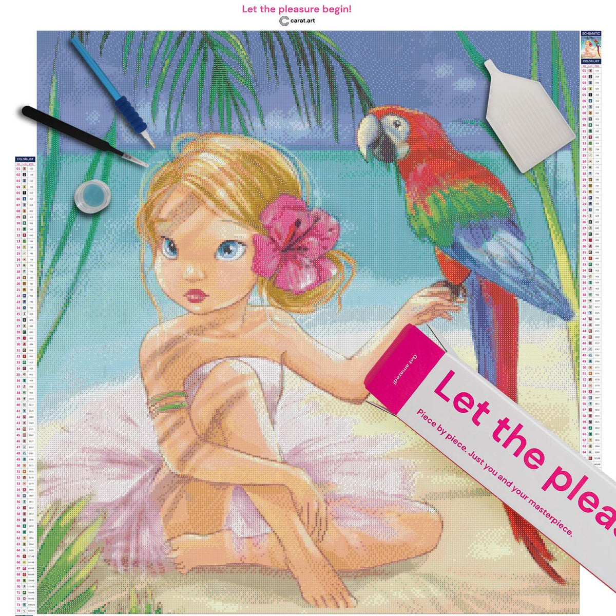 Diamond Painting Set mit Ballerina Mädchen und Strandmotiv inklusive Leinwand, cearat.com Karton und hochwertigem Zubehör