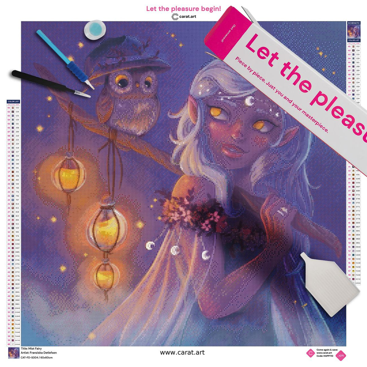 Diamond Painting Set mit Fantasy Fee Motiv inklusive Leinwand, cearat.com Karton und hochwertigem Zubehör