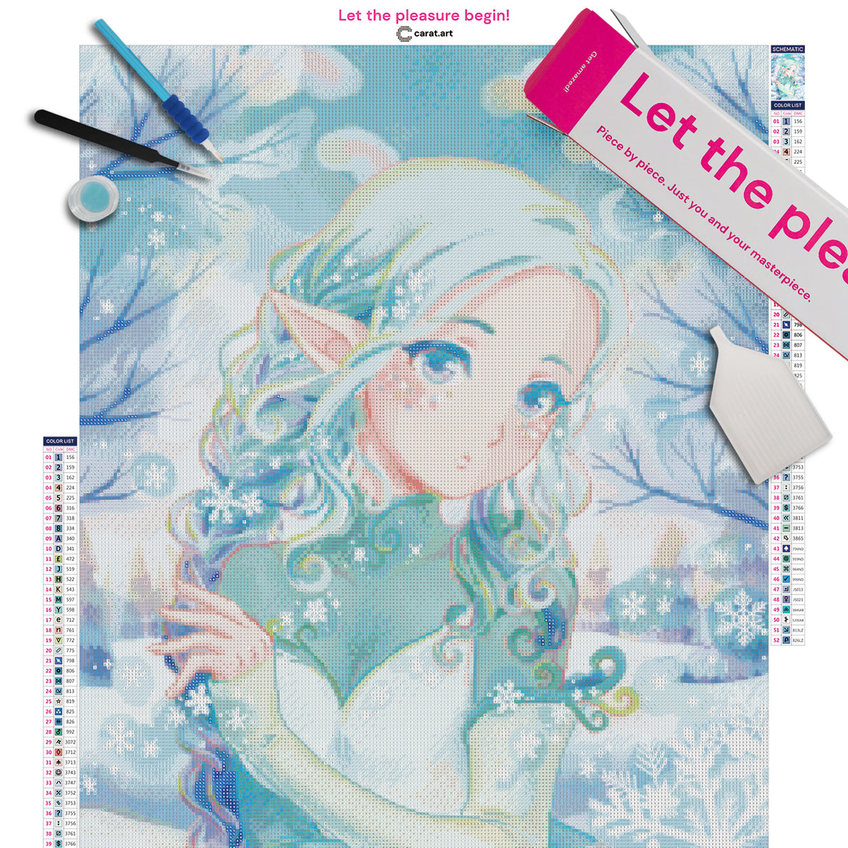 Diamond Painting Set von Hiroko mit Winterfee Motiv inklusive Leinwand, cearat.com Karton und hochwertigem Zubehör