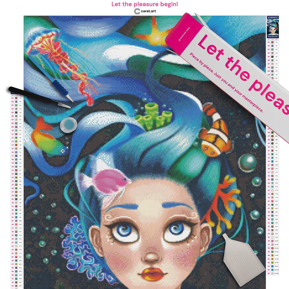 Diamond Painting Set mit Unterwasserschönheit, Fischen, Korallen, Seesternen und Quallen inklusive Leinwand, cearat.com Karton und hochwertigem Zubehör