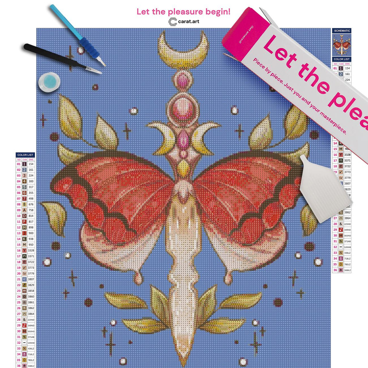 Diamond Painting Set mit geflügeltem Dolch und Fantasy Symbolen inklusive Leinwand, cearat.com Karton und hochwertigem Zubehör