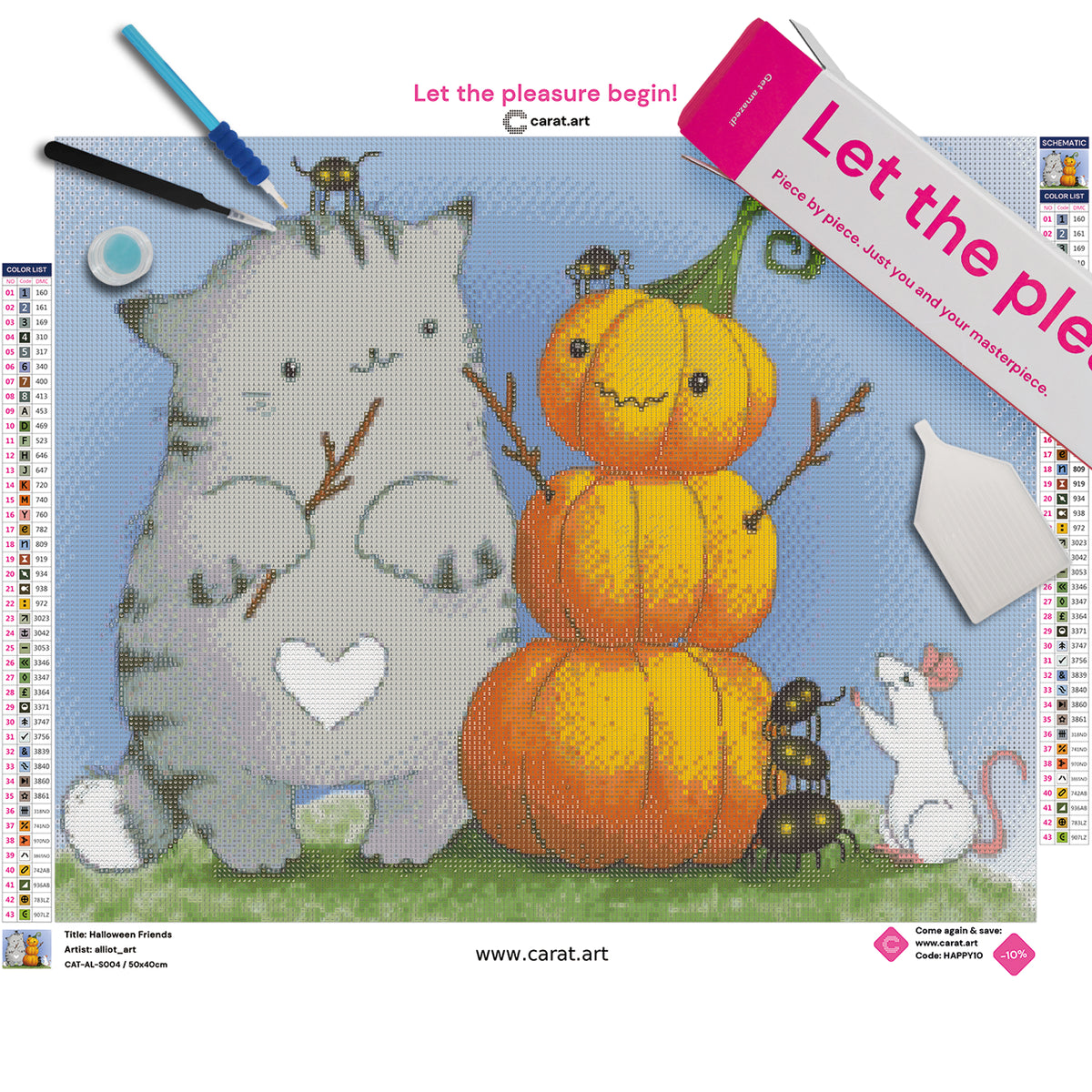Diamond Painting Set Halloween Motiv mit Leinwand, cearat.com Karton und Werkzeug