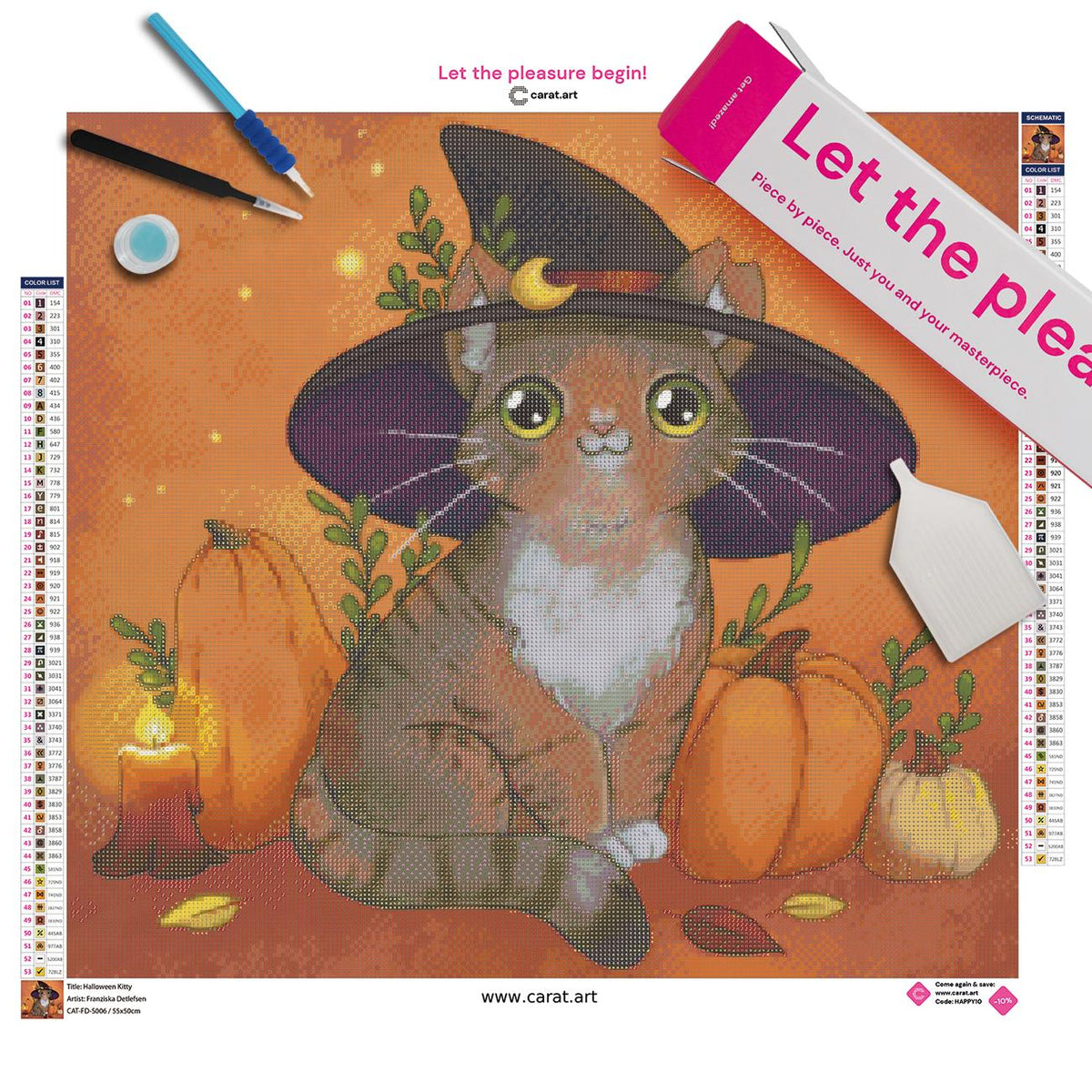 Diamond Painting Set mit Katzenmotiv, Leinwand, cearat.com Karton und Werkzeug